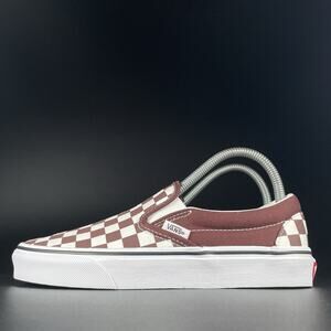 Vans Classic Slip-On Checkerboard Women’s 7 Burgundy White Skate Sneakers Shoes